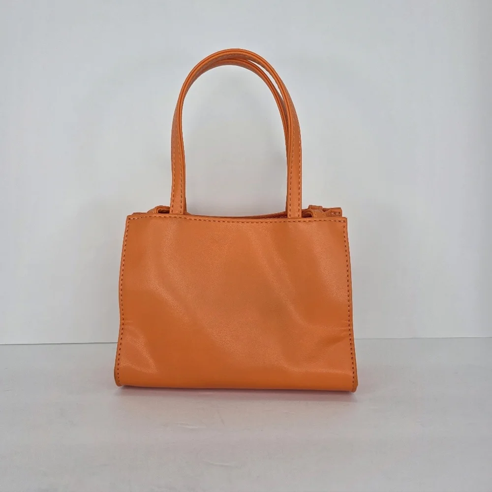 Telfar Vegan Leather Shoulder Bag Mini Snap Closure Vibrant Orange Double Strap - Picture 5 of 15